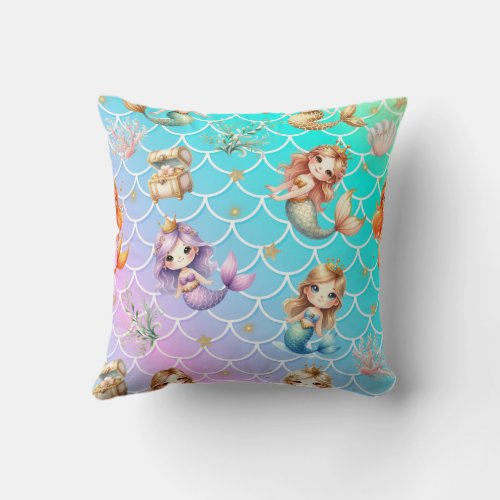Cute Mermaid Shimmer Throw Pillow 