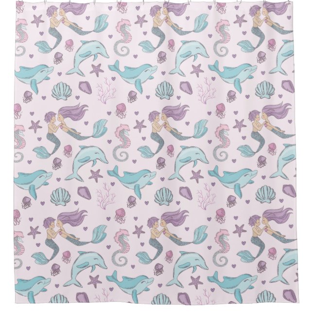 Cute Mermaid Shower Curtain (Front)
