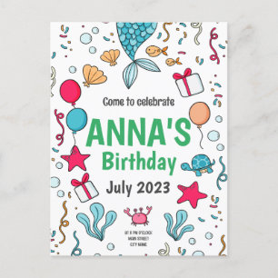 Cute Mermaid Tail, Mermaid Birthday Invitation Postcard