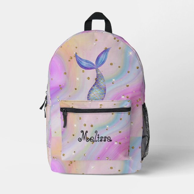 Cute Mermaid Tail Pastel Printed Backpack (Front)