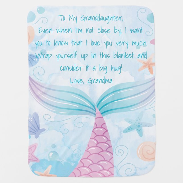 Cute Mermaid Tail Personalized Message Girl Baby Blanket (Front)