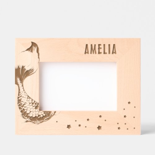 Cute Mermaid Tail Stars Girl Photo Engraved Frames