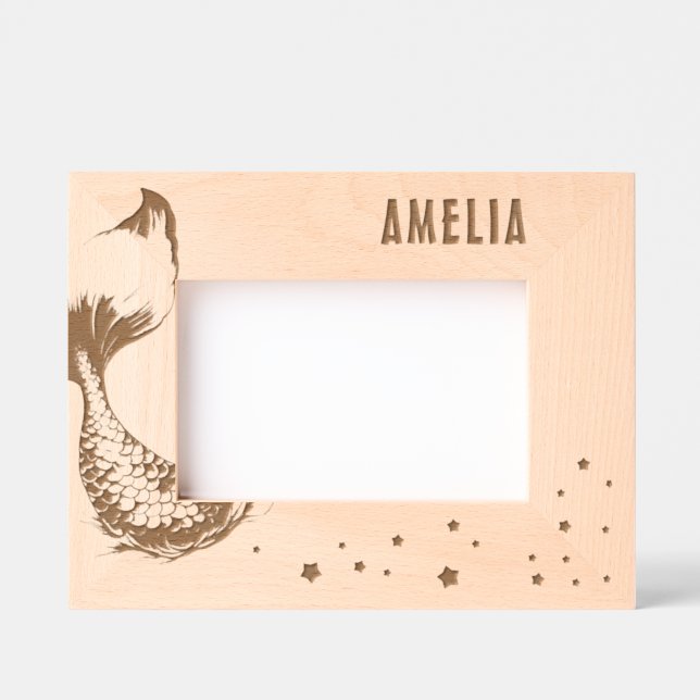 Cute Mermaid Tail Stars Girl Photo Engraved Frames (Front)