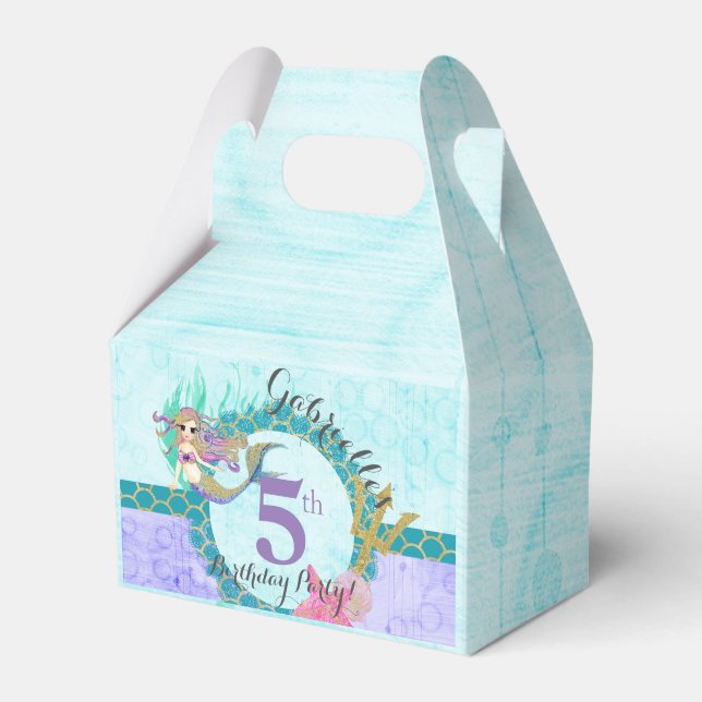Cute Mermaid Teal & Purple Mermaid Birthday Party Favor Boxes (Front Side)