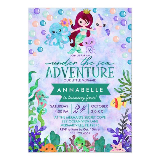 Cute Mermaid Theme Birthday Party Invitations Zazzle Com