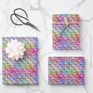 Cute mermaid tiled pattern scales party wrapping paper sheets