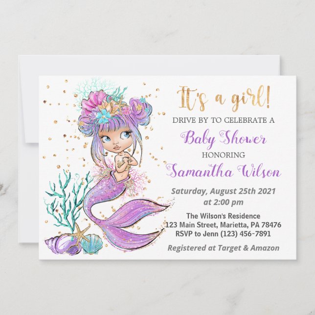 Cute Mermaid Under The Sea Baby Shower Invitation (Front)