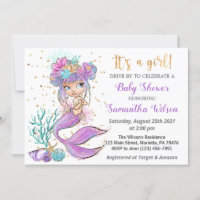 Cute Mermaid Under The Sea Baby Shower Invitation