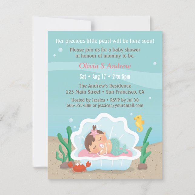 Cute Mermaid Under the Sea Baby Shower Invitations (Front)
