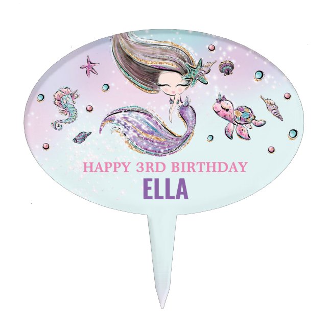 Cute Mermaid Under the Sea Birthday Centerpiece Cake Topper (Front)