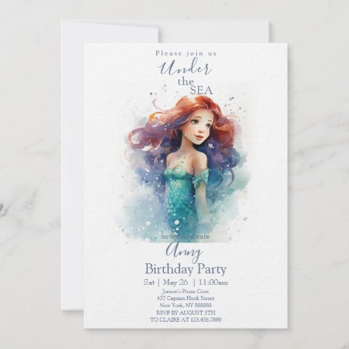 Cute Mermaid Under the Sea Birthday Invitation