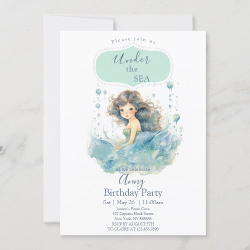 Cute Mermaid Under the Sea Birthday Invitation