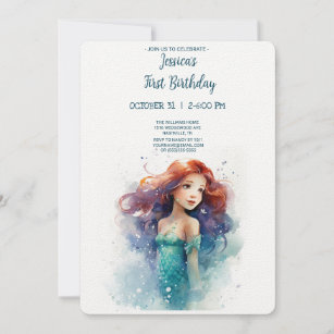 Cute Mermaid Under the Sea Birthday Invitation