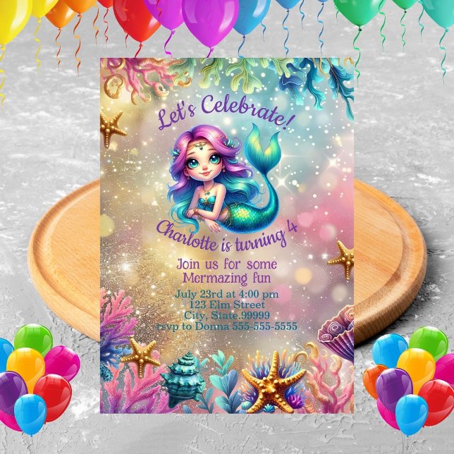 Cute Mermaid Under the Sea Birthday Invitation (Creator Uploaded)