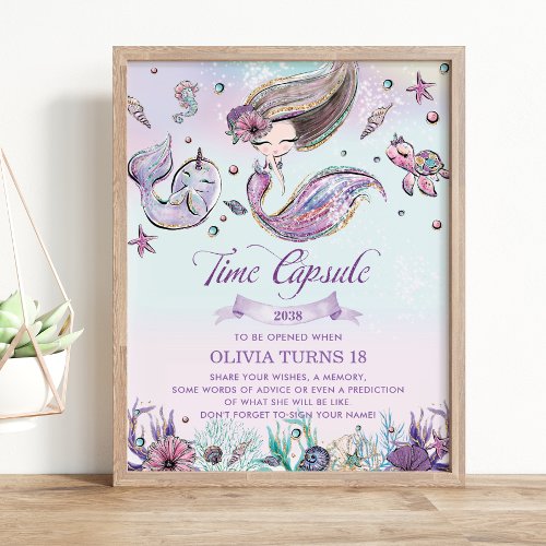 Cute Mermaid Under the Sea Birthday Time Capsule Poster