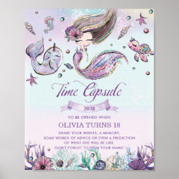 Cute Mermaid Under the Sea Birthday Time Capsule Poster
