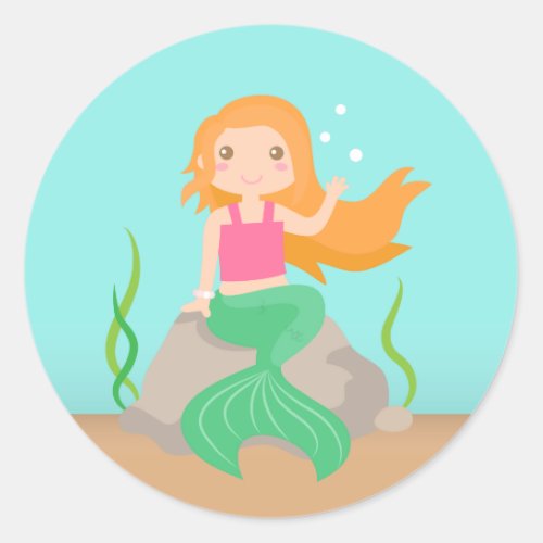 Cute Mermaid under the sea for Girls Classic Round Sticker