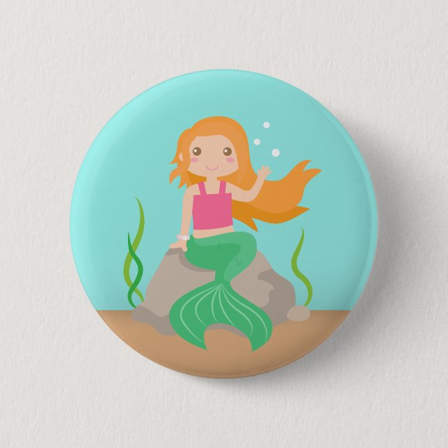 Cute Mermaid under the sea, for Girls Pinback Button (Front)