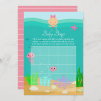 Cute Mermaid Under the Sea Girl Baby Shower Bingo Invitation