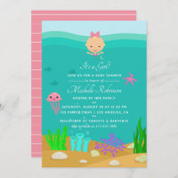 Cute Mermaid Under the Sea Girl Baby Shower Invitation