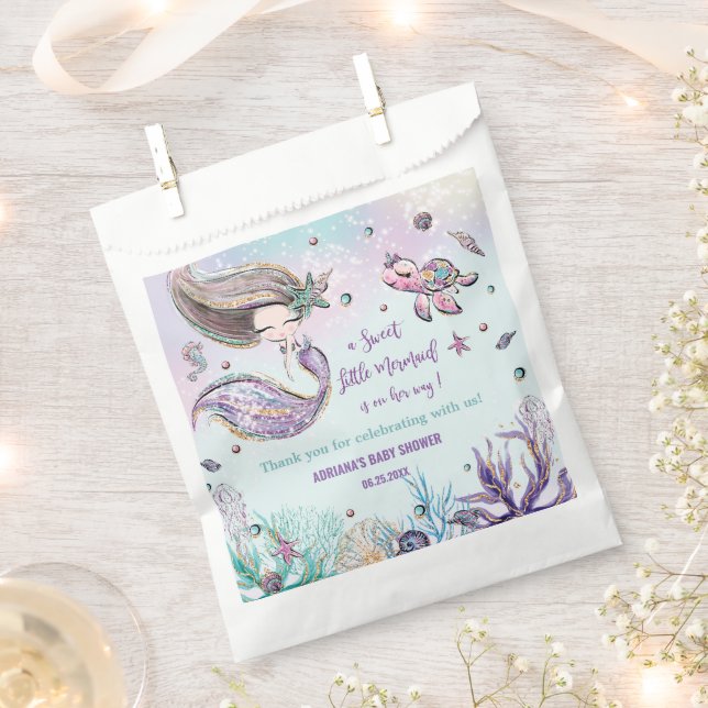 Cute Mermaid Under the Sea Girl Baby Shower Party Favor Bag (Clipped)