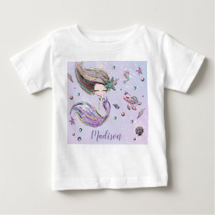 Cute Mermaid Under the Sea Girl Purple Baby T-Shirt