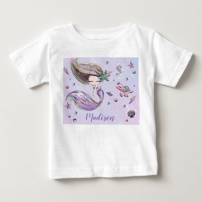 Cute Mermaid Under the Sea Girl Purple Baby T-Shirt (Front)