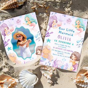 Cute Mermaid   Under the Sea Girls 4th Birthday Invitation