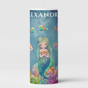 Cute Mermaid under the sea Monogram Pillar Candle