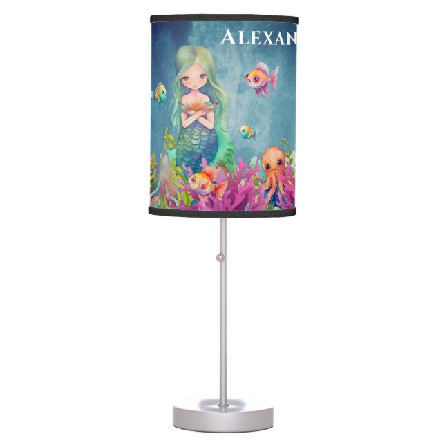Cute Mermaid under the sea  Monogram Table Lamp (Front)