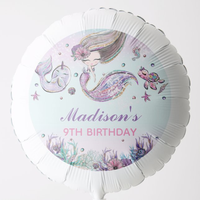 Cute Mermaid Under the Sea Pool Birthday Party  Balloon (Front)