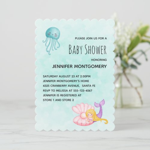 Cute Mermaid Under the Sea Watercolor Baby Shower  Invitation