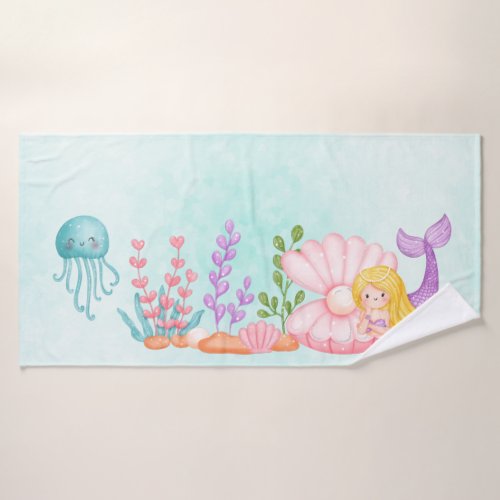  Cute Mermaid Under the Sea Watercolor Bath Towel Set