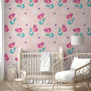 Cute Mermaid Under Water Corals Soft Peach Nursery Wallpaper