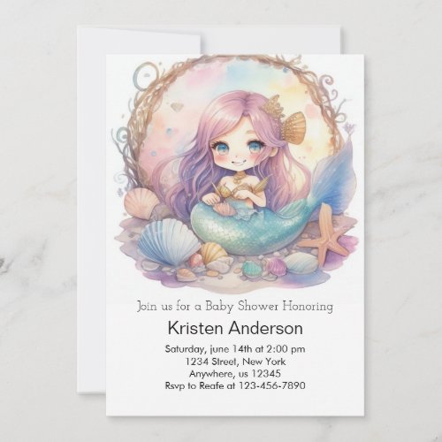 Cute Mermaid Underwater Escape Baby Shower Invitation