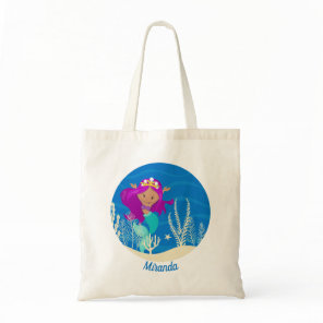 Cute Mermaid Underwater Ocean Girl Monogram Pool Tote Bag