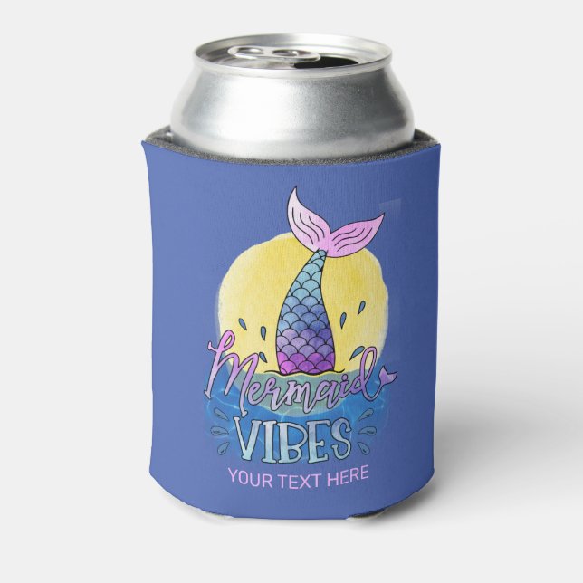 Cute Mermaid Vibes Name Ocean Beach  Can Cooler (Can Back)