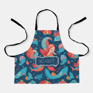 Cute Mermaid Watercolor Colorful Pattern Apron