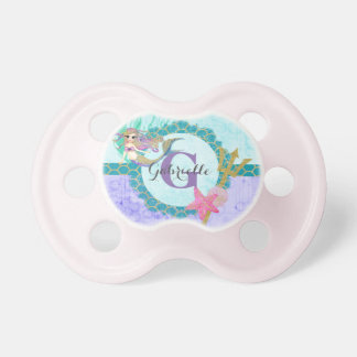 Cute Mermaid Watercolor Purple Monogram Baby Girl Pacifier