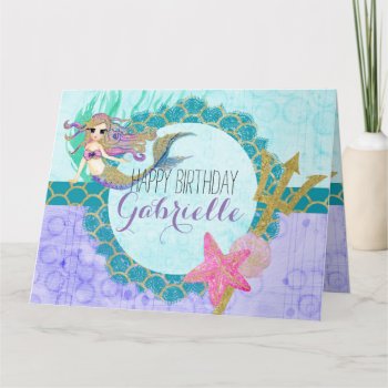 Cute Mermaid Watercolor Teal Purple Girl Birthday Card by ClipartBrat at Zazzle