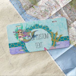 Cute Mermaid Watercolor Teal & Purple Monogram License Plate
