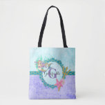 Cute Mermaid Watercolor Teal &amp; Purple Monogram Tote Bag at Zazzle