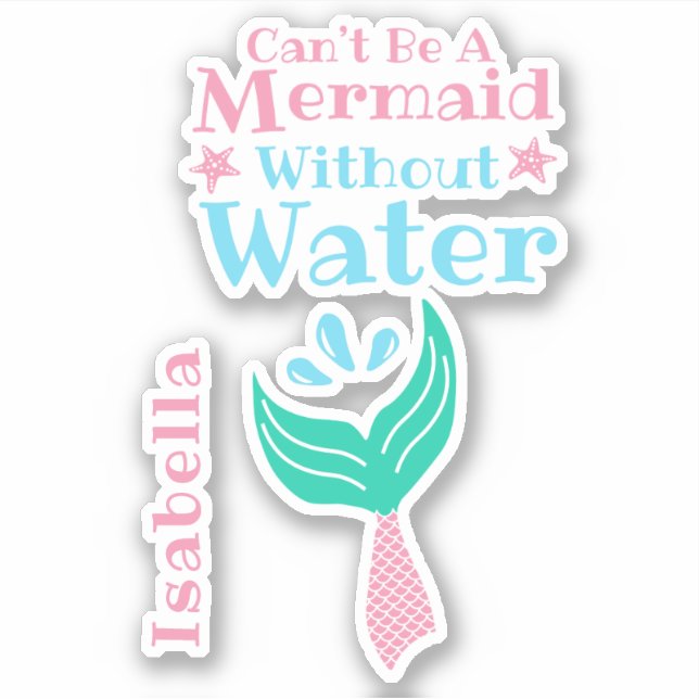 Cute Mermaid Whimsical Girly Personalized Name Sticker (Front)