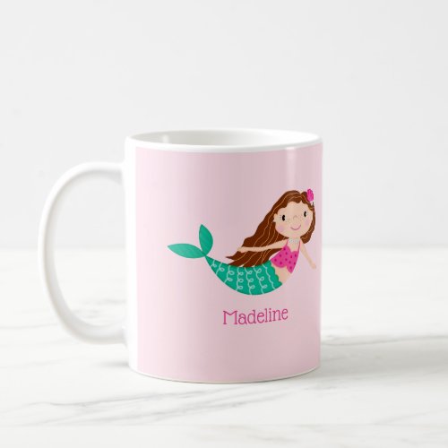 Cute Mermaid Whimsical Pink Personalized Coffee Mug