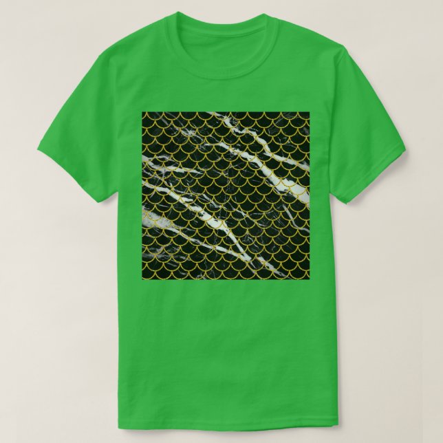 Cute Mermaid With Black Marble Pattern T-Shirt (Design Front)