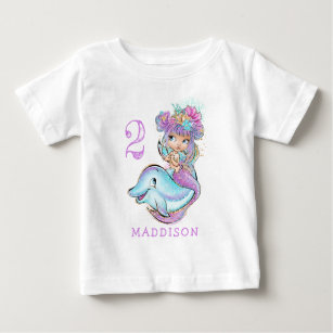 Cute Mermaid with Dolphin Birthday Baby T-Shirt