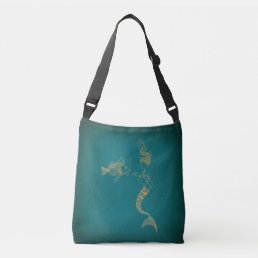 Cute Mermaid with Fish Illustrated Art Crossbody Bag