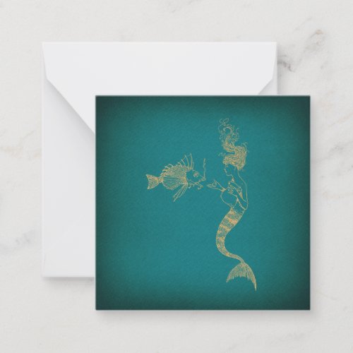 Cute Mermaid with Fish Illustrated Art Note Card