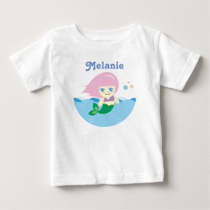 Cute Mermaid with Pink Hair Personalised Baby T-Shirt