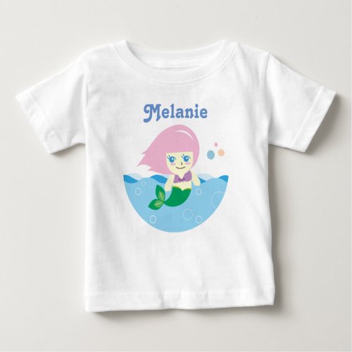 Cute Mermaid with Pink Hair Personalised Baby T_Shirt